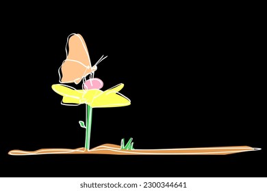 simple single or one continuous butterfly at flower


