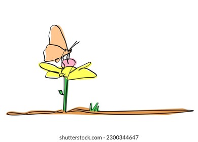simple single or one continuous butterfly at flower

