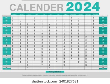 Simple and Single Page Calendar for 2024