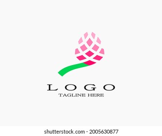 Simple single pink tulip flower logo. The elegant modern design of mosaic tiles resembling a flower. Suitable for spa, perfume, nature, salon, hotel.