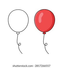 Simple single round balloon vector illustration featuring flat red color and clean hand drawn outline for birthday designs.