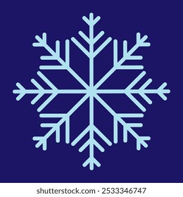 Simples ícone floco de neve símbolo símbolo ilustração vetor isolado em um fundo azul. Ícone de Natal. Abstrato neve logotipo geada tempo frio. Precipitação do inverno. Símbolo de floco de neve azul plano. EPS