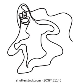 Simple single-line ghost outline on white isolate. Stock vector illustration of a wandering spirit for Halloween. Editable stroke.