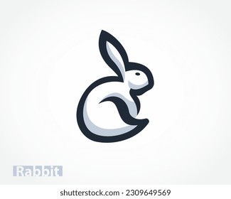 simple sit circling cartoon easter bunny rabbit logo design template illustration