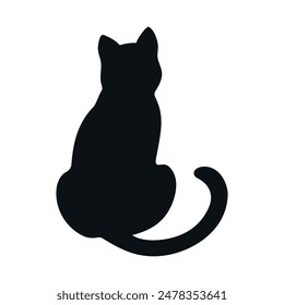 Simple sitting cat silhouette isolated on white background. Feline shadow. Vector illustration 
