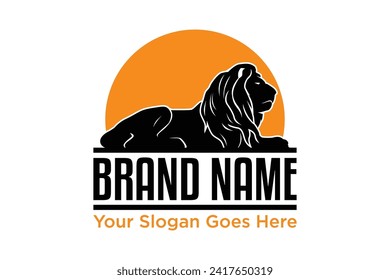simple sitting lion illustration vector logo design