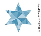 Simple six pointed blue star with abstract triangle pattern inside, vector