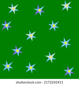simple six star shaped flowers repeated pattern on a green background. 