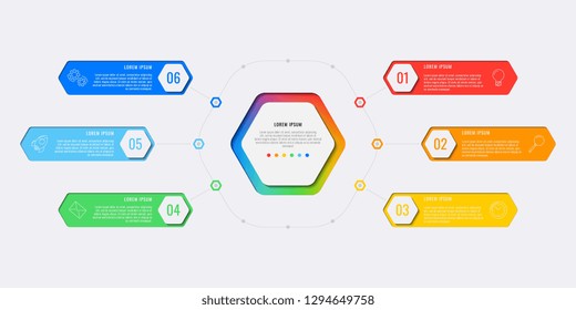simple six steps design layout infographic template with hexagonal elements. business process diagram for banner, poster, brochure, annual report and presentation with marketing icons. eps 10
