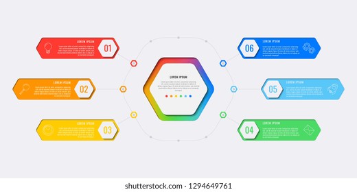 simple six steps design layout infographic template with hexagonal elements. business process diagram for banner, poster, brochure, annual report and presentation with marketing icons. eps 10