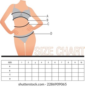 SIMPLE SIZE CHART FOR FASHION STORES WITH REALISTIC FEMALE FIGURE