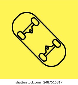 simple skateboard symbol icon, line vector isolated on yellow background. trendy and modern design