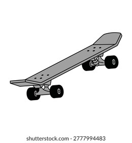 A simple skateboard with wheels on a clean white background, perfect for sports and recreation concepts