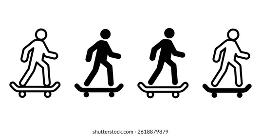 Simple Skater Icons Minimalist Silhouette  Black and White Color Vector Graphics Design