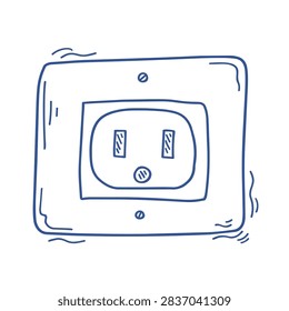 A simple sketch of an American electrical power socket with two vertical slots and a ground hole, depicted in a doodle style.