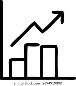 Simple sketch of a bar chart depicting a positive trend and upward arrow indicating growth. Ideal for presentations on financial success, market trends, and business performance.