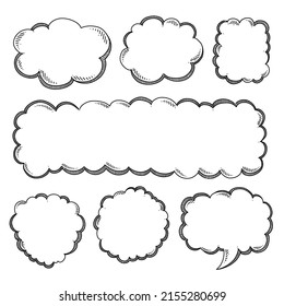 Esbozo simple de burbujas de chat en blanco y negro de varios tamaños