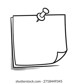 A simple sketch of a blank note paper secured with a push pin