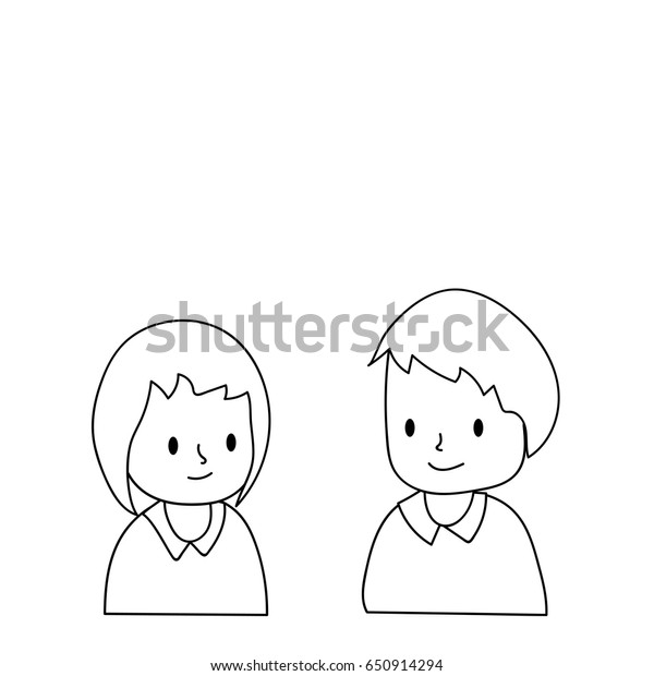 Simple Sketch Boy Girl Smiling Each Stock Vector Royalty Free