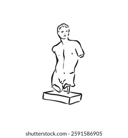 A simple sketch of a bust on a plinth. Roman or Greek origin, hand carved out of stone. Drawn by hand and saved as vector. 