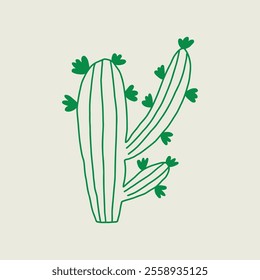 Simple sketch of a cactus with green accents. Vector hand drawn line art illustration