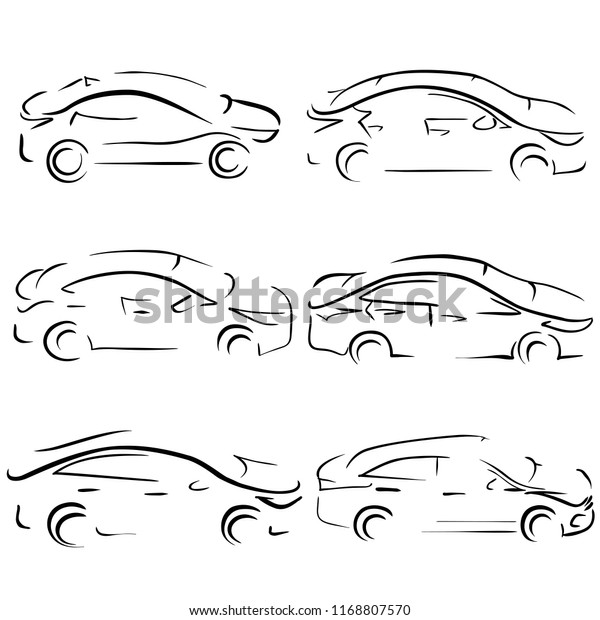 Simple sketch car\
set. Vector\
illustration.