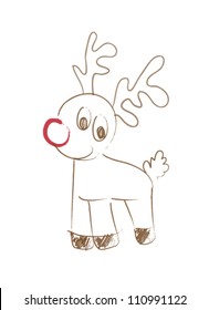 Simple sketch of cartoon rain deer with red nose