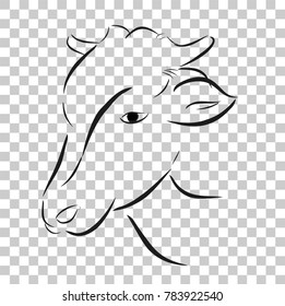 Simple Sketch of Cow Head, at Transparent Effect Background
