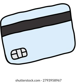 A simple sketch of a credit card featuring a magnetic stripe and an EMV chip on a white background
