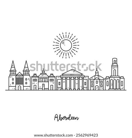 Simple sketch drawing of Aberdeen skyline vector illustration. Modern city in Europe in simple linear style vector design concept. One of big city in Scotland. Iconic architectural building design.