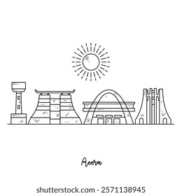 Simple sketch drawing of Accra skyline vector illustration. Modern city in Africa in simple linear style vector design concept. One of big city in Africa. Iconic architectural building design.