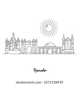 Simple sketch drawing of Bamako skyline vector illustration. Modern city in Africa in simple linear style vector design concept. One of big city in Africa. Iconic architectural building design.