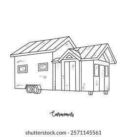 Simple sketch drawing of Caravans Traditional House vector illustration. Traditional House in simple linear style vector design concept. Old architectural building design and great for education.