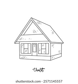 Simple sketch drawing of Chalet Traditional House vector illustration. Traditional House in simple linear style vector design concept. Old architectural building design and great for education purpose