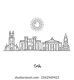 Simple sketch drawing of Cork skyline vector illustration. Modern city in Europe in simple linear style vector design concept. One of big city in Ireland. Iconic architectural building design.