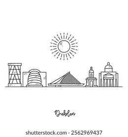 Simple sketch drawing of Dublin skyline vector illustration. Modern city in Europe in simple linear style vector design concept. One of big city in Ireland. Iconic architectural building design.