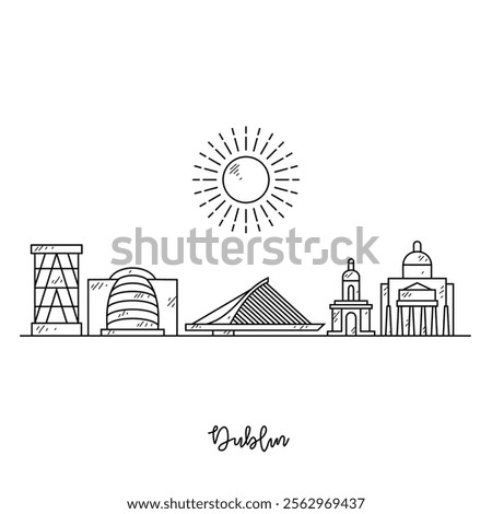 Simple sketch drawing of Dublin skyline vector illustration. Modern city in Europe in simple linear style vector design concept. One of big city in Ireland. Iconic architectural building design.