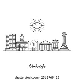 Simple sketch drawing of Edinburgh skyline vector illustration. Modern city in Europe in simple linear style vector design concept. One of big city in Scotland. Iconic architectural building design.