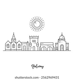 Simple sketch drawing of Galway skyline vector illustration. Modern city in Europe in simple linear style vector design concept. One of big city in Ireland. Iconic architectural building design.