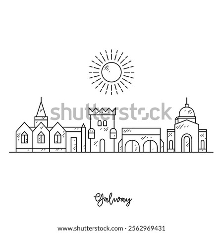 Simple sketch drawing of Galway skyline vector illustration. Modern city in Europe in simple linear style vector design concept. One of big city in Ireland. Iconic architectural building design.