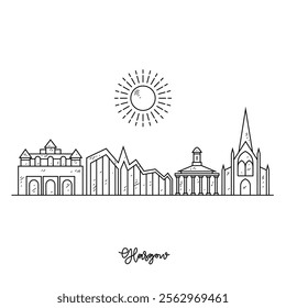 Simple sketch drawing of Glasgow skyline vector illustration. Modern city in Europe in simple linear style vector design concept. One of big city in Scotland. Iconic architectural building design.