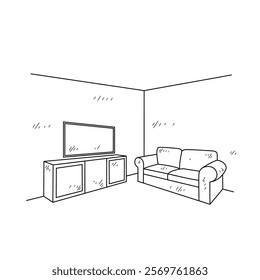 Simple sketch drawing of interior design vector illustration for living room. Interiors themes in simple sketch concept design. Housing interior for reference and presentation purpose to the client