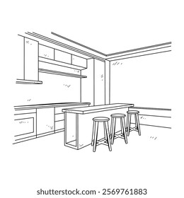 Simple sketch drawing of interior design vector illustration for Pantry. Interiors themes in simple sketch concept design vector. Housing interior for reference and presentation purpose to the client