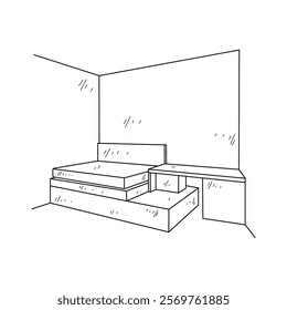 Simple sketch drawing of interior design vector illustration for bedroom. Interiors themes in simple sketch concept design vector. Housing interior for reference and presentation purpose to the client