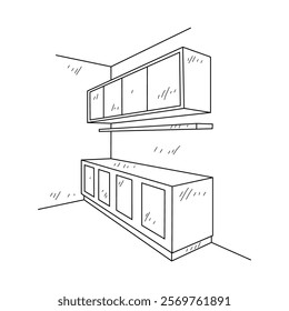 Simple sketch drawing of interior design vector illustration for Pantry. Interiors themes in simple sketch concept design vector. Housing interior for reference and presentation purpose to the client