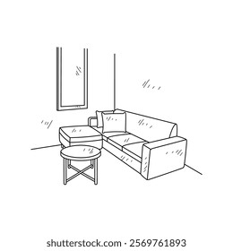 Simple sketch drawing of interior design vector illustration for living room. Interiors themes in simple sketch concept design. Housing interior for reference and presentation purpose to the client