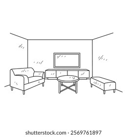 Simple sketch drawing of interior design vector illustration for living room. Interiors themes in simple sketch concept design. Housing interior for reference and presentation purpose to the client