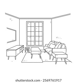 Simple sketch drawing of interior design vector illustration for living room. Interiors themes in simple sketch concept design. Housing interior for reference and presentation purpose to the client