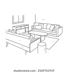 Simple sketch drawing of interior design vector illustration for living room. Interiors themes in simple sketch concept design. Housing interior for reference and presentation purpose to the client