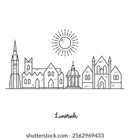 Simple sketch drawing of Limerick skyline vector illustration. Modern city in Europe in simple linear style vector design concept. One of big city in Ireland. Iconic architectural building design.